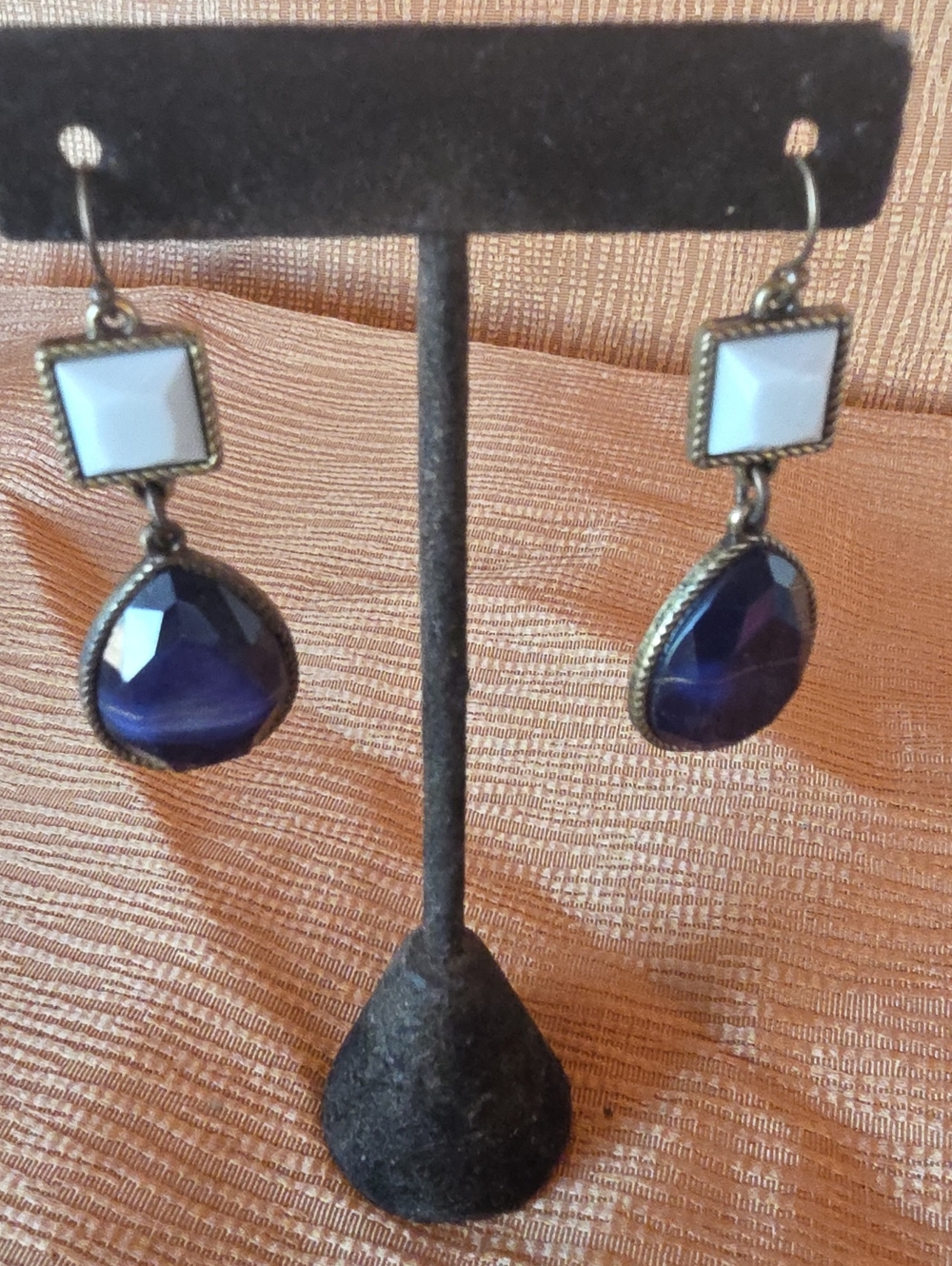 NRT VIOLET BLUE Purple Teardrop Drop Earrings with White Accent - Women Jewelry